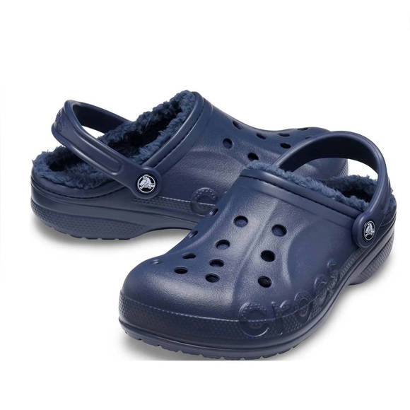 NWOT Fleece Lined Crocs Clogs Toddler Boy Navy Blue Slip On Shoes Winter Crocs - Picture 1 of 11